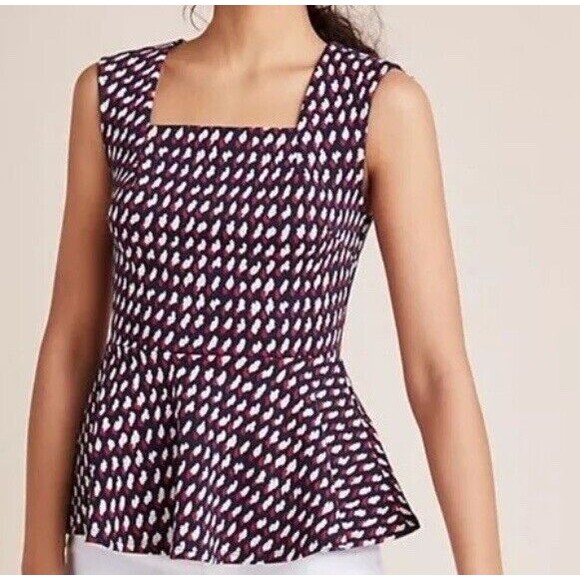 Eri + Ali Womens Medium Effie Peplum Blouse Square Neck Ponte Knit Top Cottage - Picture 1 of 11